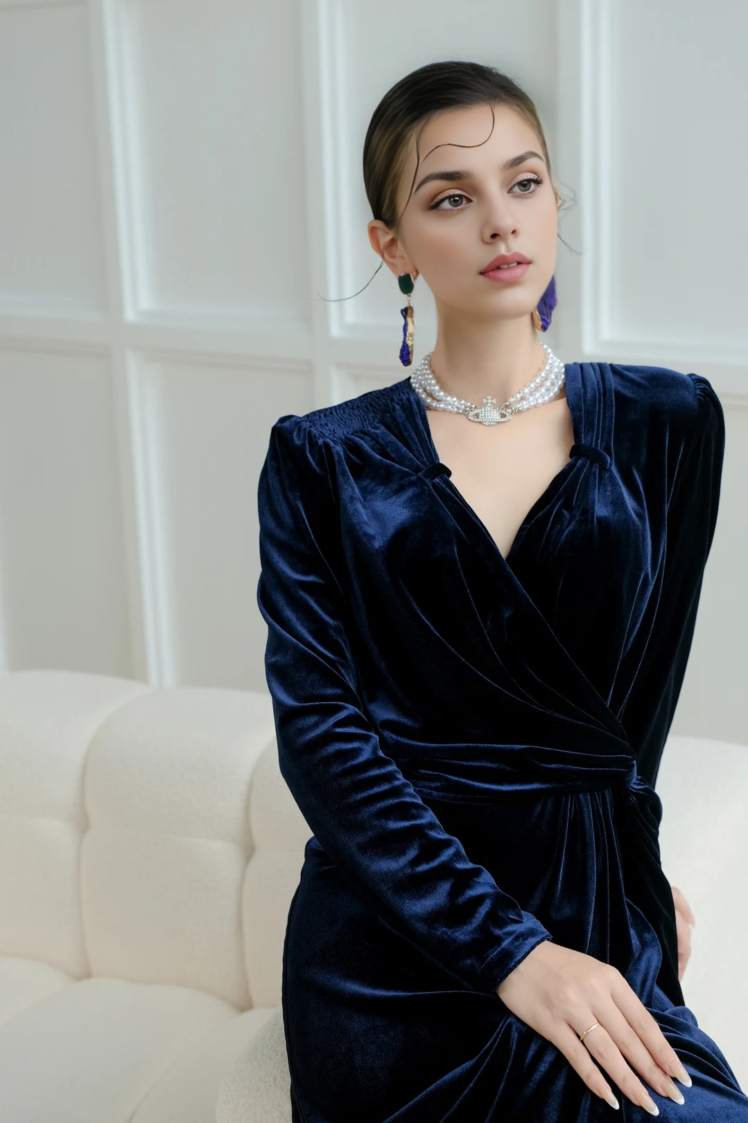 Robe en velours à épaules froncées | Robe de soirée à manches longues, robe de soirée formelle, robe d'hiver en velours, robe de demoiselle d'honneur, robe de bal